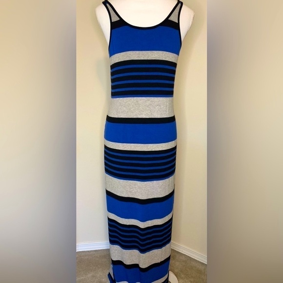 Red 23 Women Long Maxi Stripe Summer Tank Dress Blue Gray Black Size Medium - Picture 2 of 6